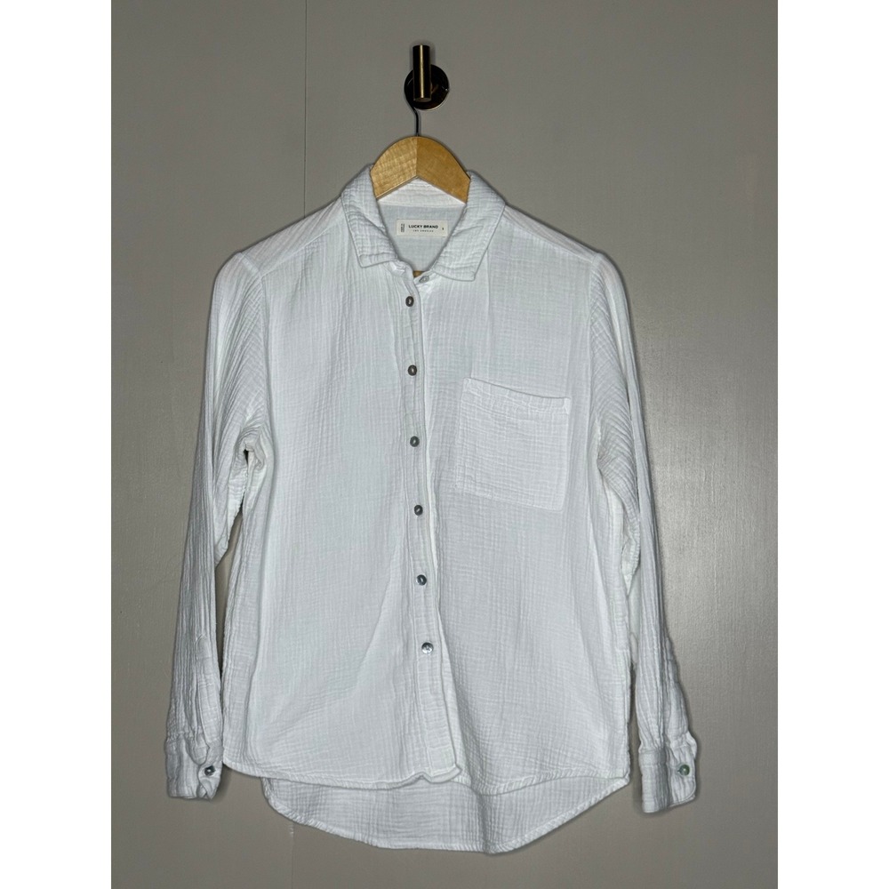 Lucky Brand White Cotton Gauze Button Down Shirt Women's S Textured Boho
